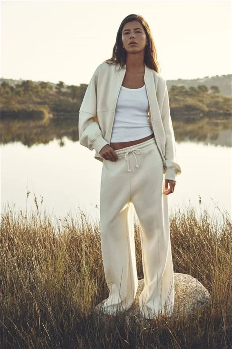 ETJ 2025 spring new  women's loose edition fleece zipper bomber Jacket Jacket hoodie pants fashion casual suit