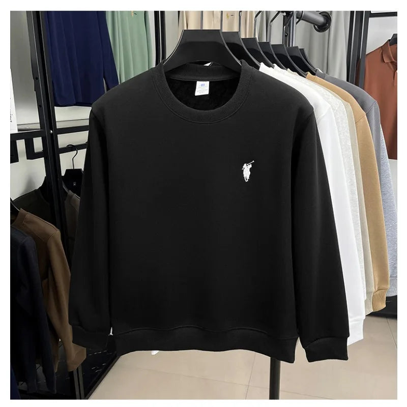 American Style Little Horse Logo Spring and Autumn New High-quality Men's Cotton Hoodie Round Neck Long Sleeved Embroidered Top