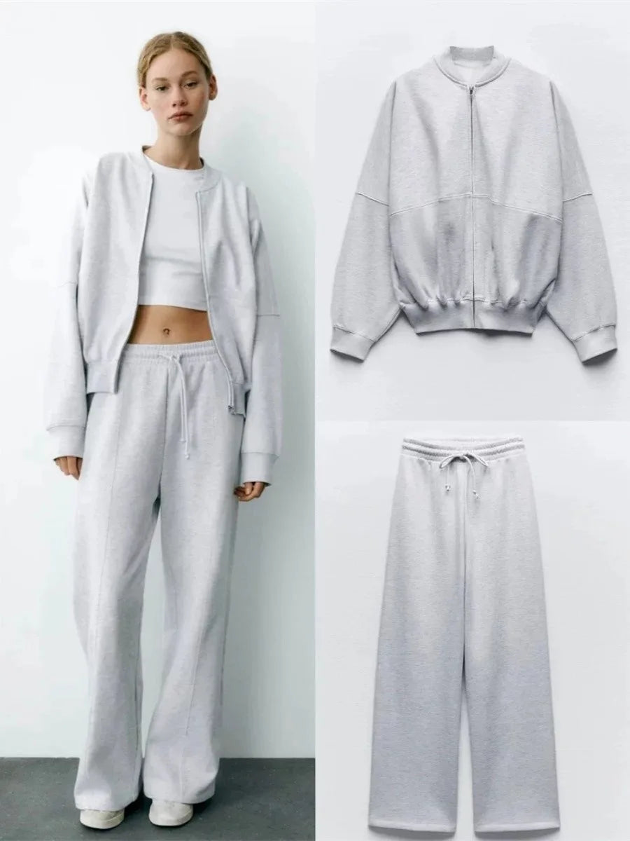 ETJ 2025 spring new  women's loose edition fleece zipper bomber Jacket Jacket hoodie pants fashion casual suit