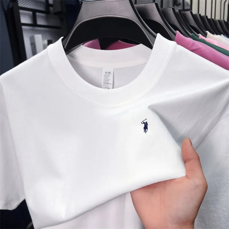 2025 Xiaoma Fashion Brand Pure Cotton Men's Short sleeved T-shirt Summer New High end Comfortable Casual Round Neck Top