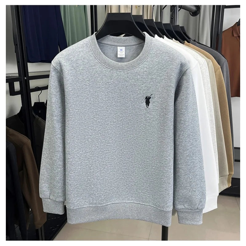 American Style Little Horse Logo Spring and Autumn New High-quality Men's Cotton Hoodie Round Neck Long Sleeved Embroidered Top