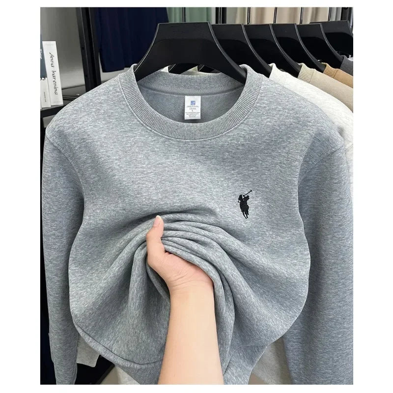 American Style Little Horse Logo Spring and Autumn New High-quality Men's Cotton Hoodie Round Neck Long Sleeved Embroidered Top