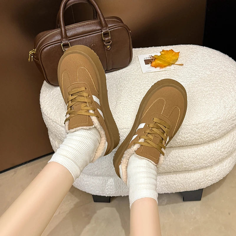Women Casual Flat Sports Shoes Fashion Design Platform Plush Sneakers